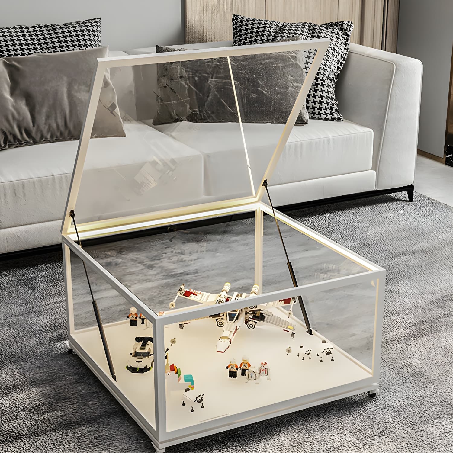 Rectangle Glass Top Coffee Cocktail Table Tranparent Contemporary with Metal Base thumbnail 9