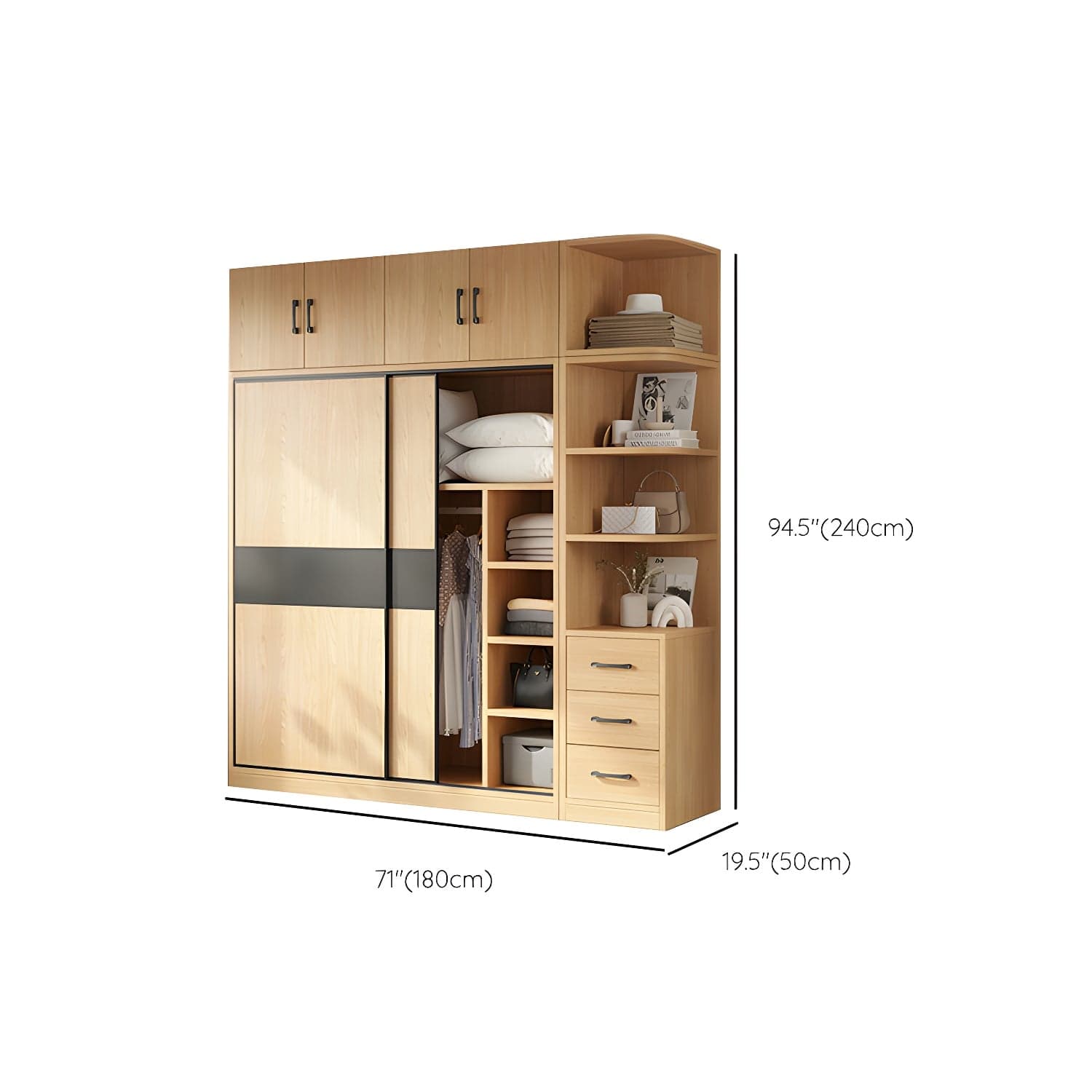 Light Wood Wardrobe Armoire with Sliding Doors, Clothing Rod, and Soft-Close Drawers - image 31