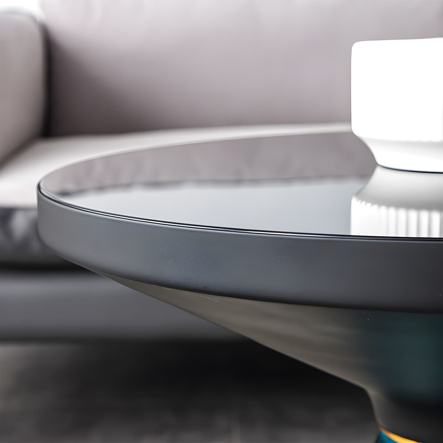 Pedestal Cone Coffee Table Modern Round Glass Top Cocktail Table thumbnail 11
