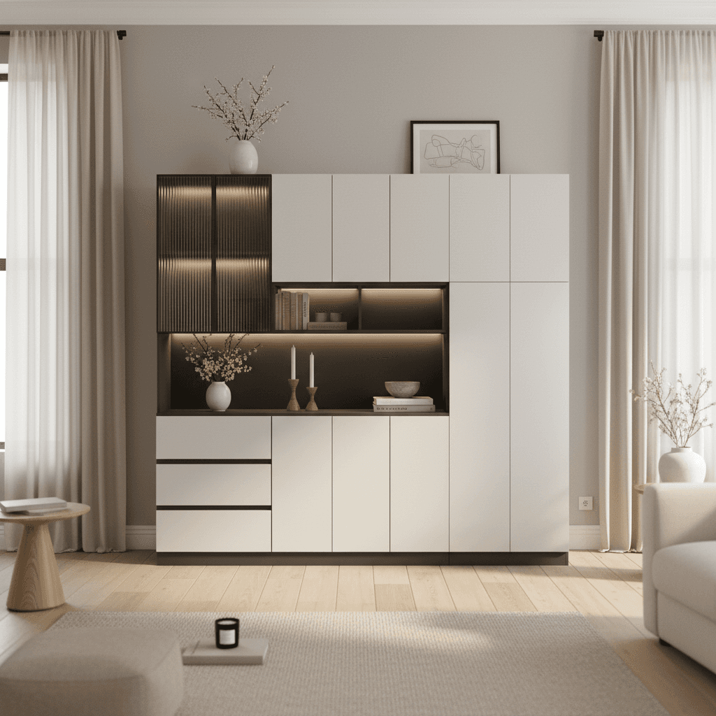 Trendy Sideboard with 3 Drawers, Cupboard, Wide/Standard/Narrow Sizes, 2/1 Shelves, Cabinets, and Glass-panel Door thumbnail 29