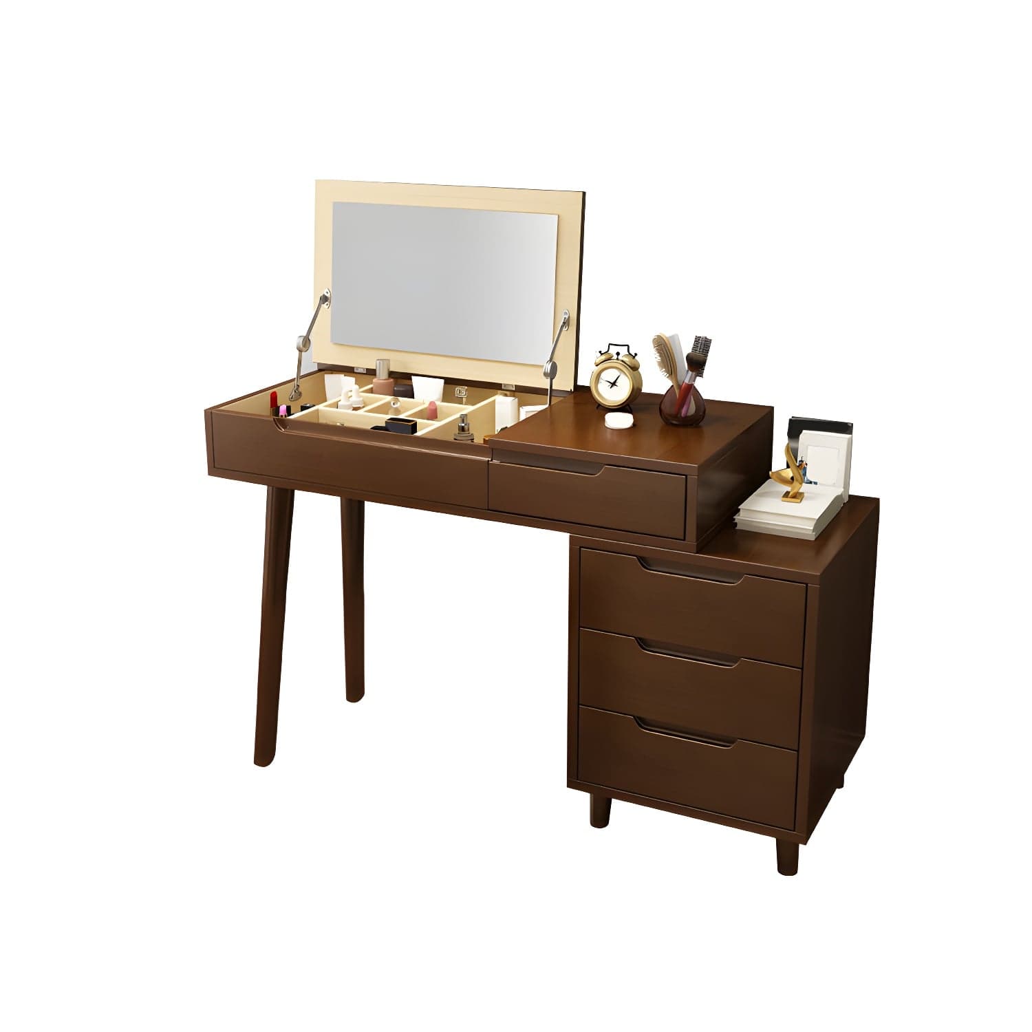 Solid Wood 1/4-Drawer Vanity Makeup Table with Mirror and Stool - 17.72" D thumbnail 3
