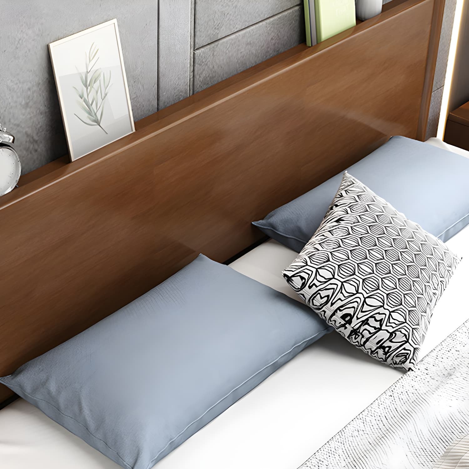 Northern European Solid Wood Bed Frame Mattress Included Panel Bed with Headboard thumbnail 8