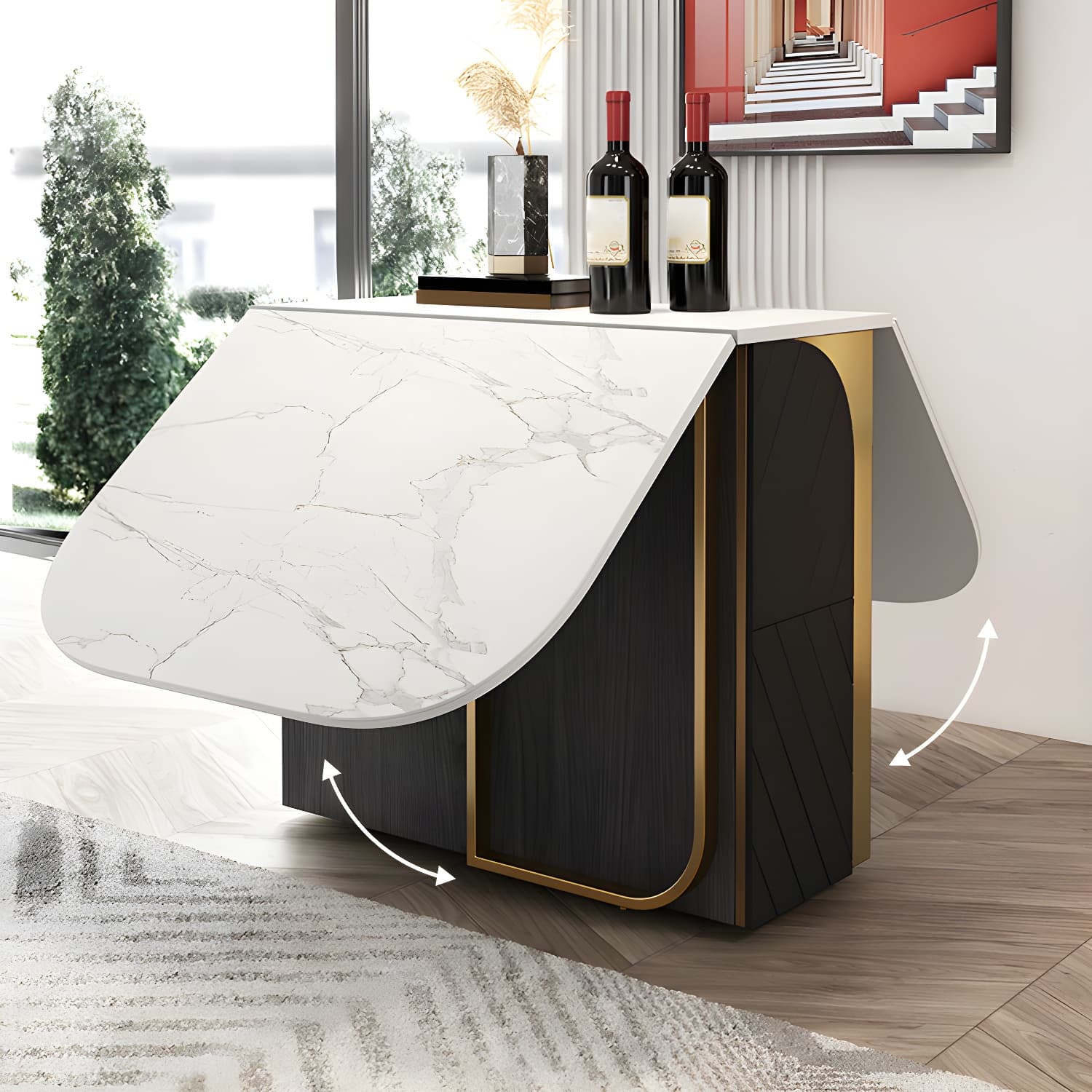 Modern 1/2/3/4/5 Pieces Rectangle Dining Table Set with Stone Top Foldable Dinette Set thumbnail 12