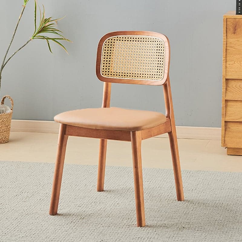 Leatherette/Wood/Rattan Entwined Balanced Armless Chair with Uncovered Back and Timber Legs in Sepia/Ink/Wood Color in a Scandinavian Style thumbnail 7