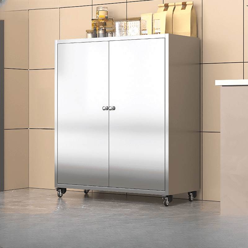 Metallic Sideboard on Roller Wheels with Stainless Steel Countertop thumbnail 10