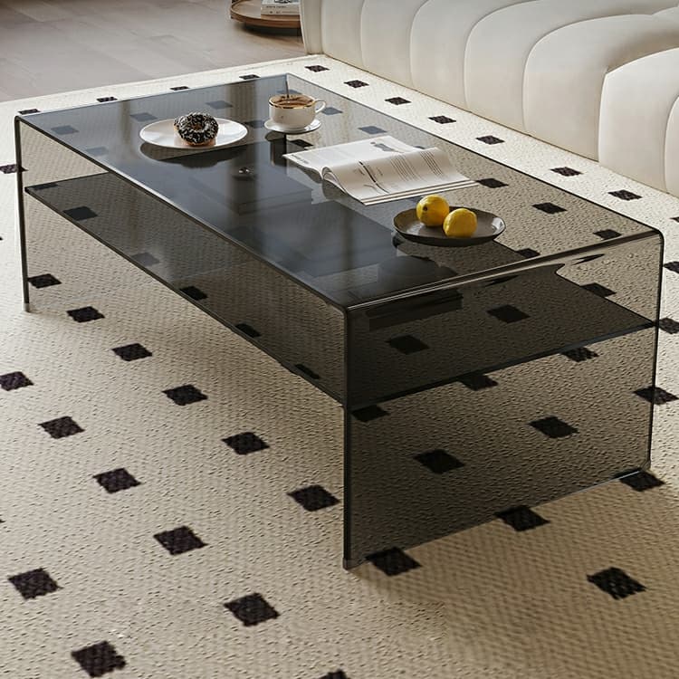 Rectangular Glass Modern Coffee Table with Transparent Top and Sleek Glass Base thumbnail 5