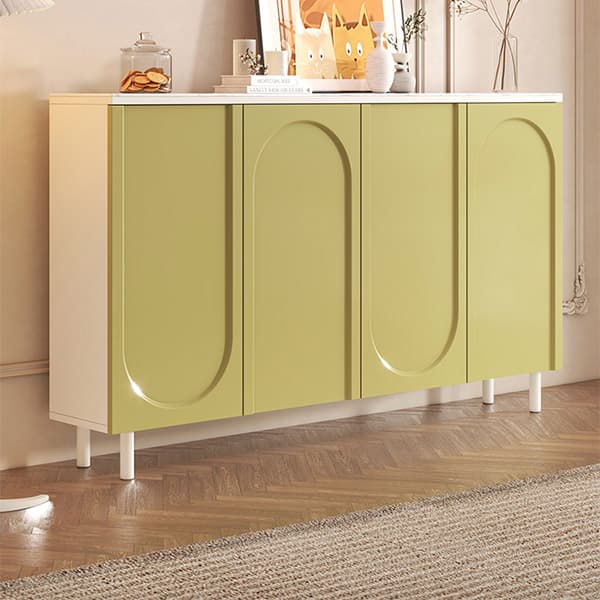 Scandinavian Wood Sideboard Credenza with Cabinet and Adjustable Shelves thumbnail 5