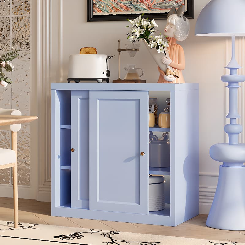 Simple Standard/Wide Sideboard with Metal Countertop, Pantry Hutch, Sliding Doors and Adaptable Shelf thumbnail 6