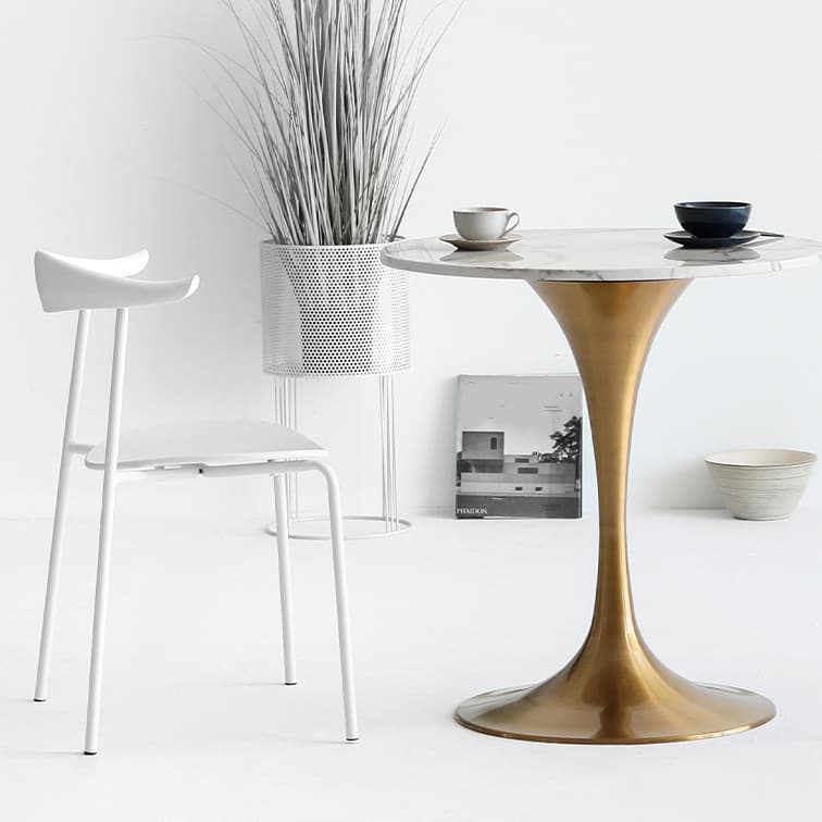 Standard Table Height Round Marble Stone Fixed Table for 2 in a Glamorous/Casual Style thumbnail 5