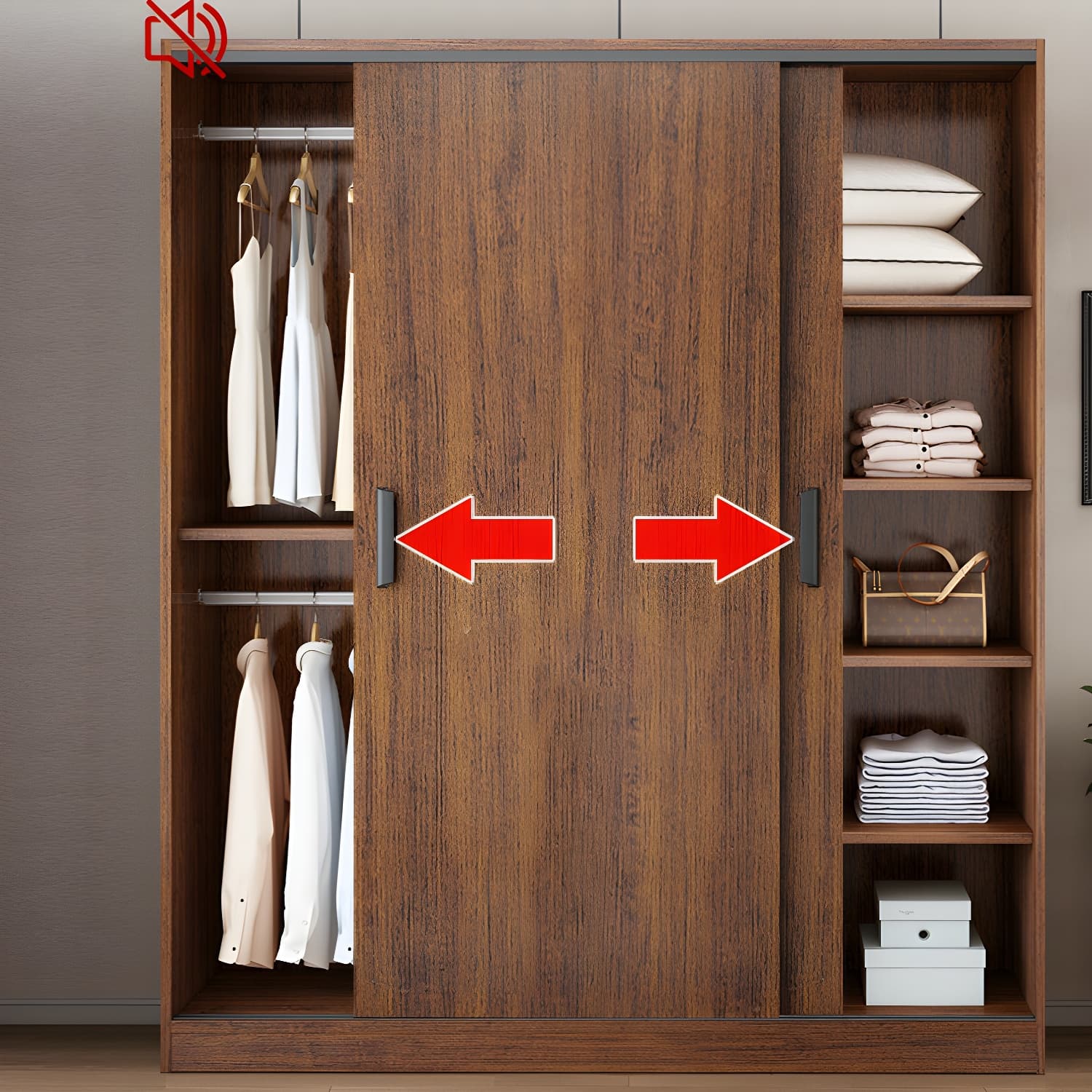 Contemporary Brown Wood Wardrobe Armoire with Clothing Rod & Shelves thumbnail 9