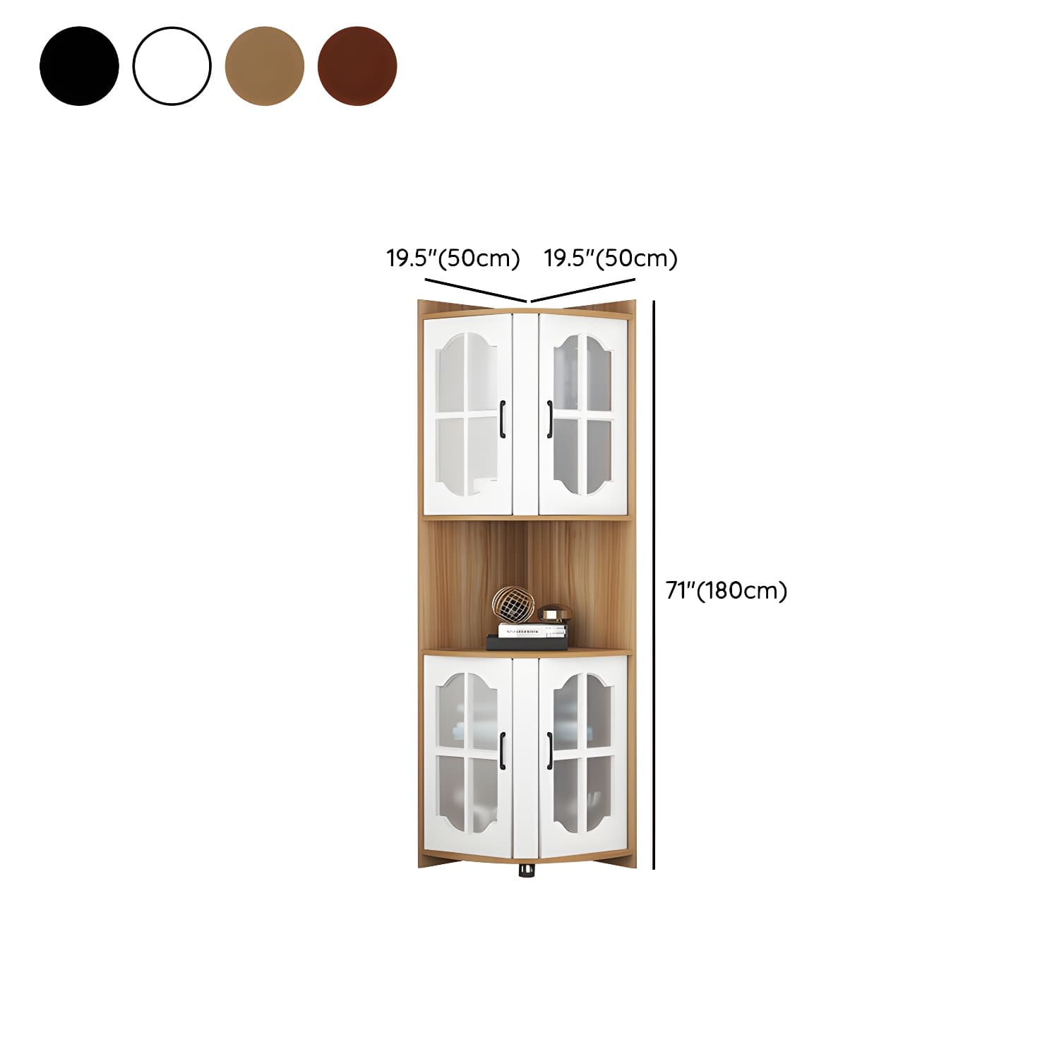 Corner Modern Glass Door Accent Cabinet with Wood Base and 2 Exterior Shelves thumbnail 11
