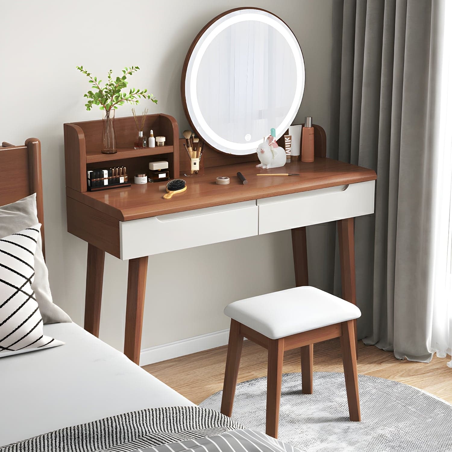 Light Wood/Bleached Wood/Gray Wood Sleeping Room 2 Drawers Lighting System with Tabletop Storage thumbnail 1