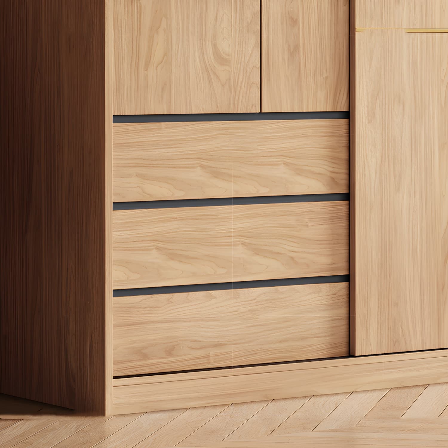 Contemporary Wood Wardrobe Armoire Freestanding Adjustable Shelves Wardrobe with Drawers thumbnail 8