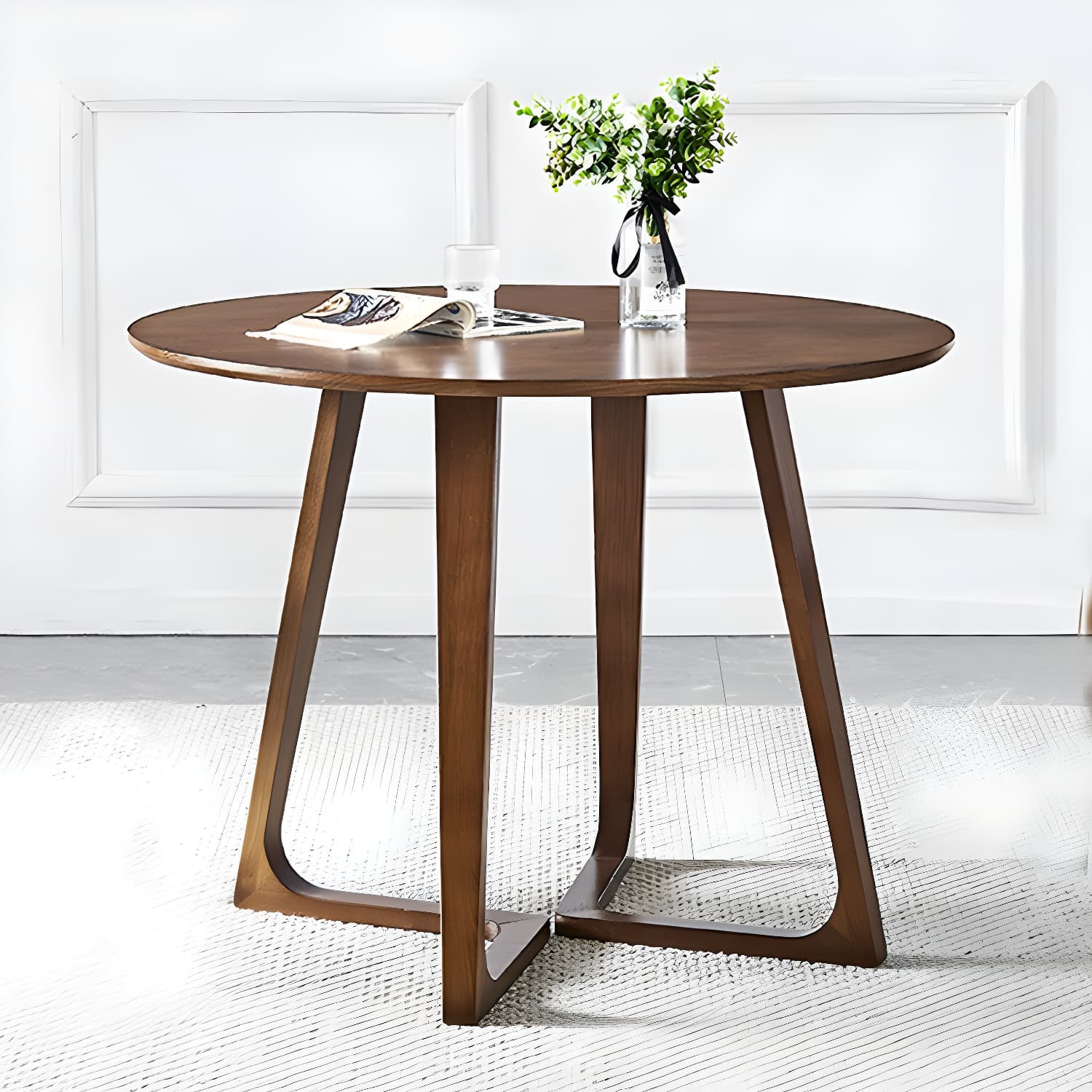 Simple Walnut Ash Dining Table Double Solid Wood Pedestal Home Table thumbnail 1