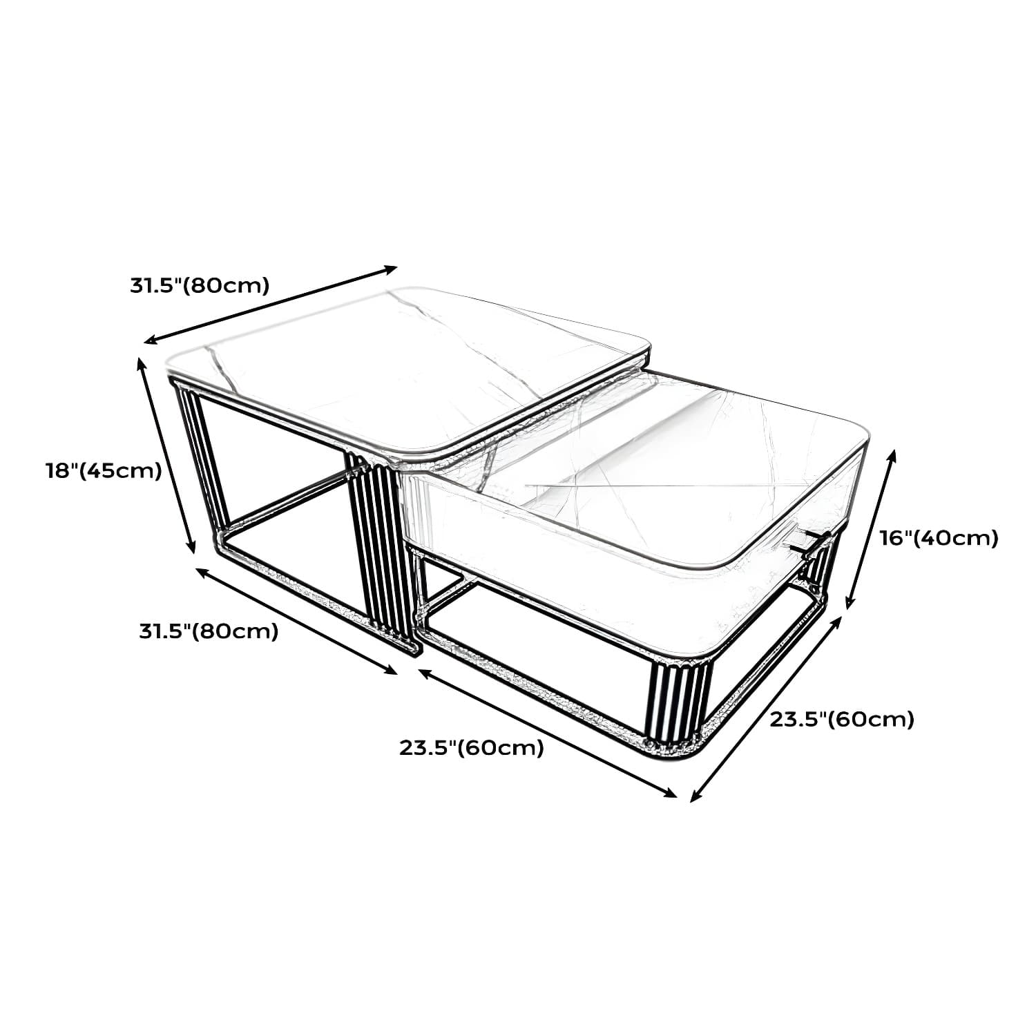 Square Slate Top Coffee Table with Drawers Frame Base 2 Nestling Cocktail Table thumbnail 10