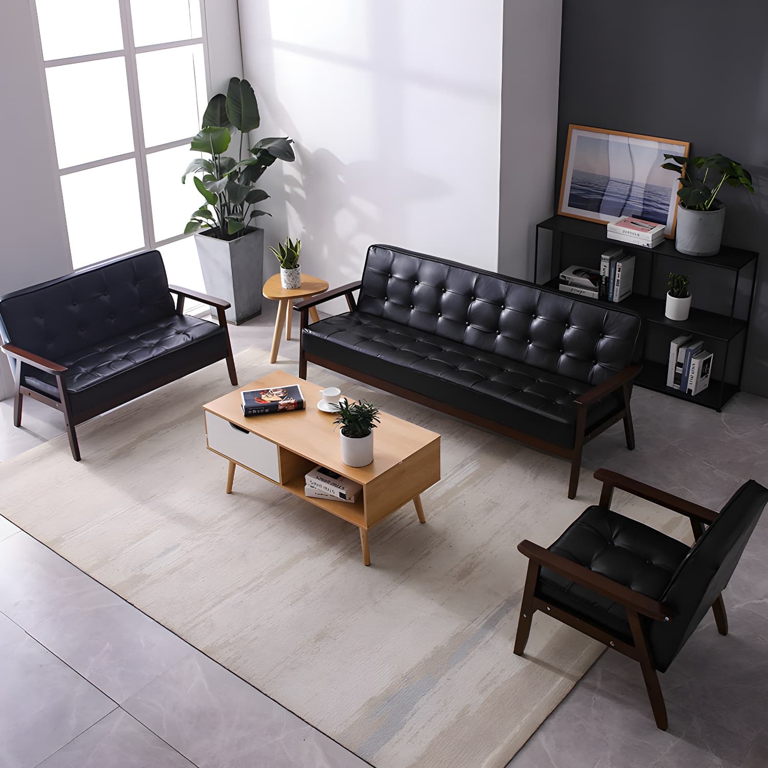 Mid-Century Modern Pine Wood Sofa with Tufted Back and Single Cushion Design thumbnail 9
