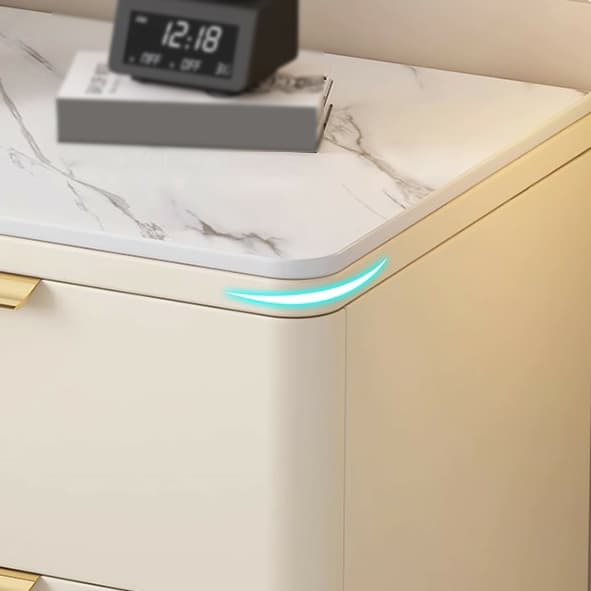 Modern 3 Drawers Nightstand with Slate Countertop and Gold Handles for Bedroom thumbnail 11