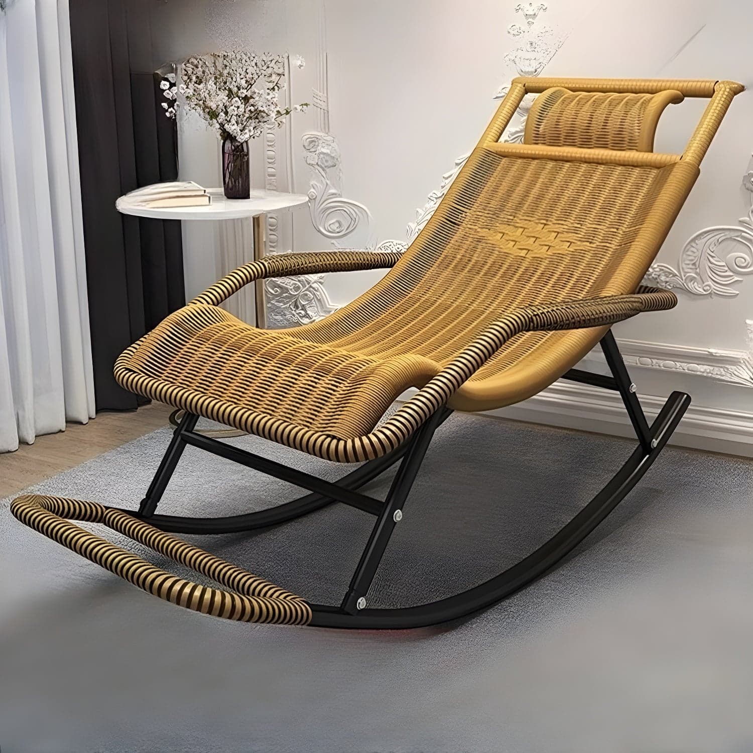 Traditional Black Metal Frame Rocking Chair with Spindle Back and High Weight Capacity thumbnail 4