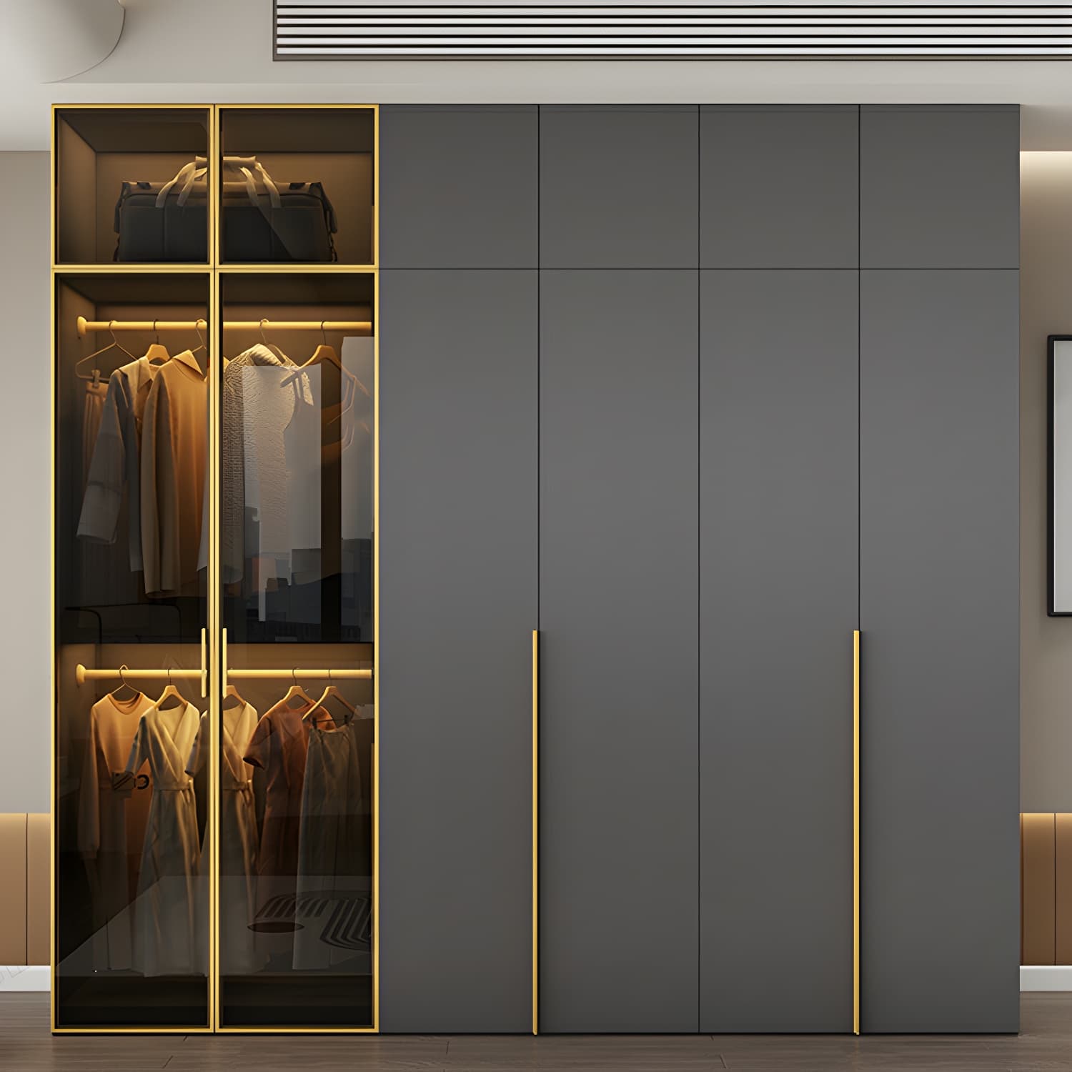 Modern Grey Wood Wardrobe Armoire with Drawers & Adjustable Shelves thumbnail 3