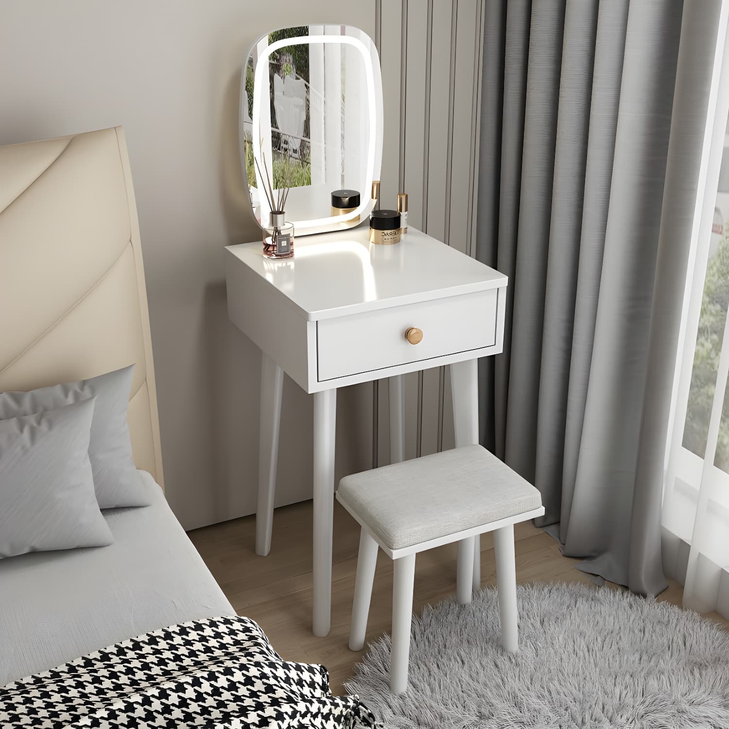 Traditional Bedroom With Drawer Solid Wood Lighted Mirror Make-up Vanity thumbnail 15