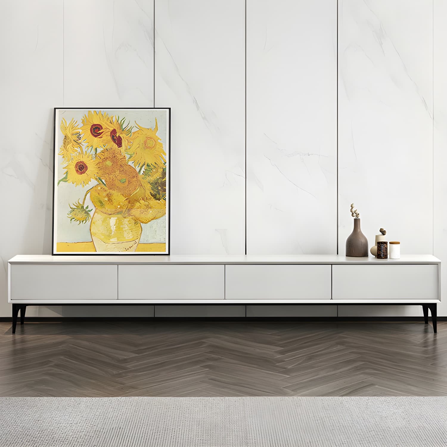 Scandinavian Style Wood TV Stand with Cable Management, Drawers Included - Low Height and With Legs thumbnail 14