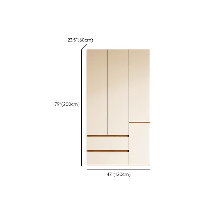 White Minimalist Manufactured Wood Wardrobe Closet with 2 Drawers, Soft Close Door, Interior Shelves, and Clothing Rod thumbnail 7