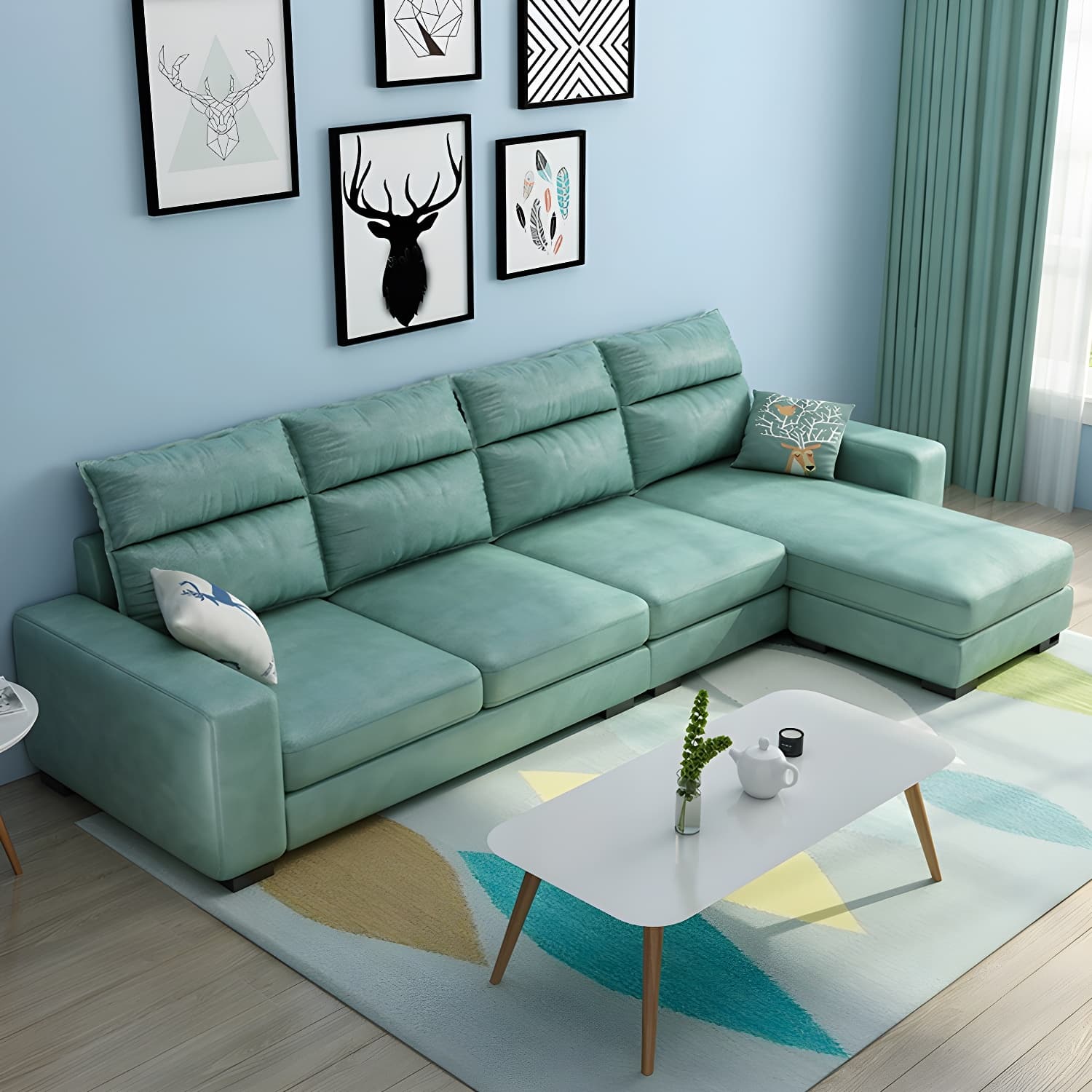Scandinavian Wood Frame L-Shaped Modular Sofa Chaise in 2 Piece Set with Black Legs thumbnail 13