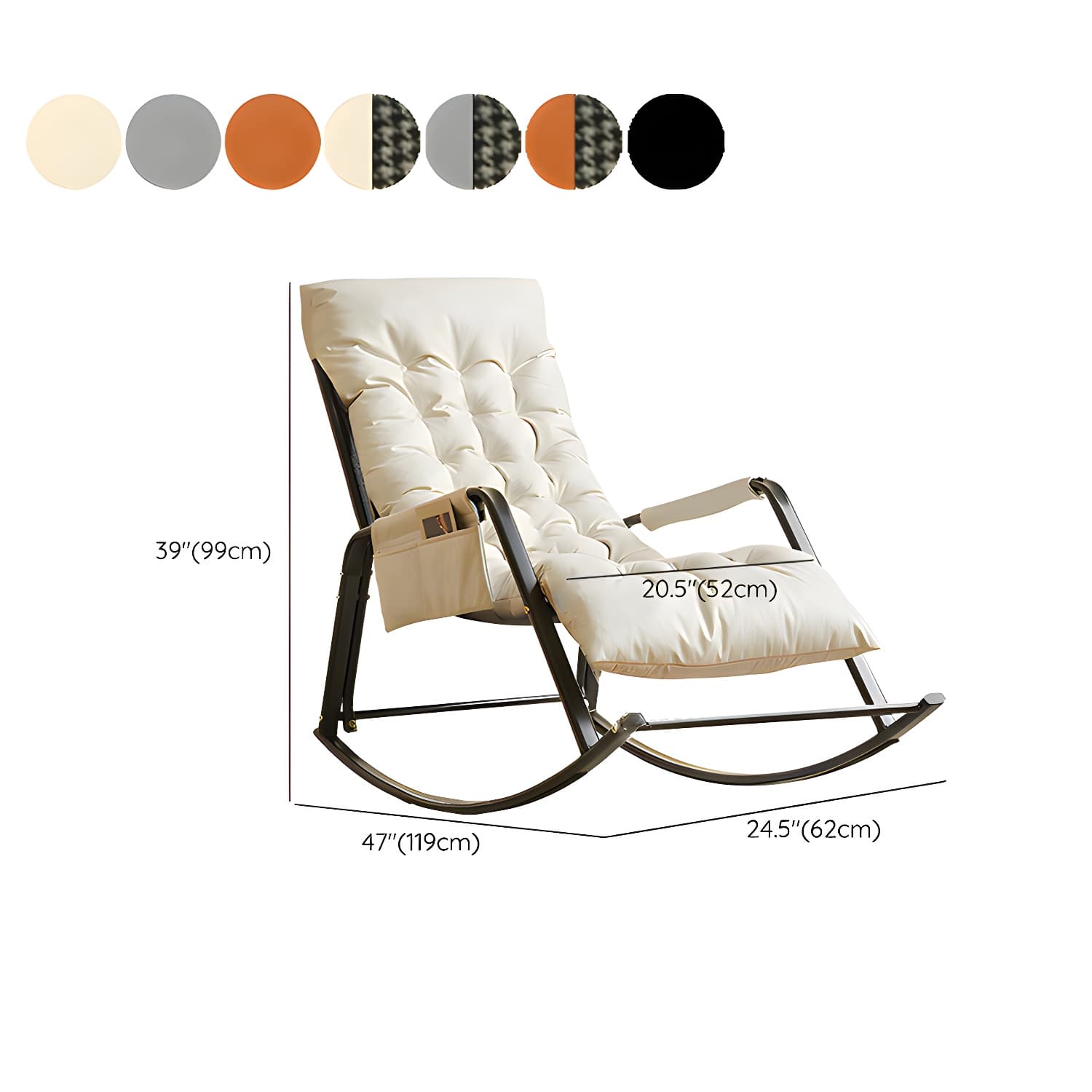 Stylish Modern Upholstered Rocking Chair with Black Metal Legs and Tufted Back thumbnail 18