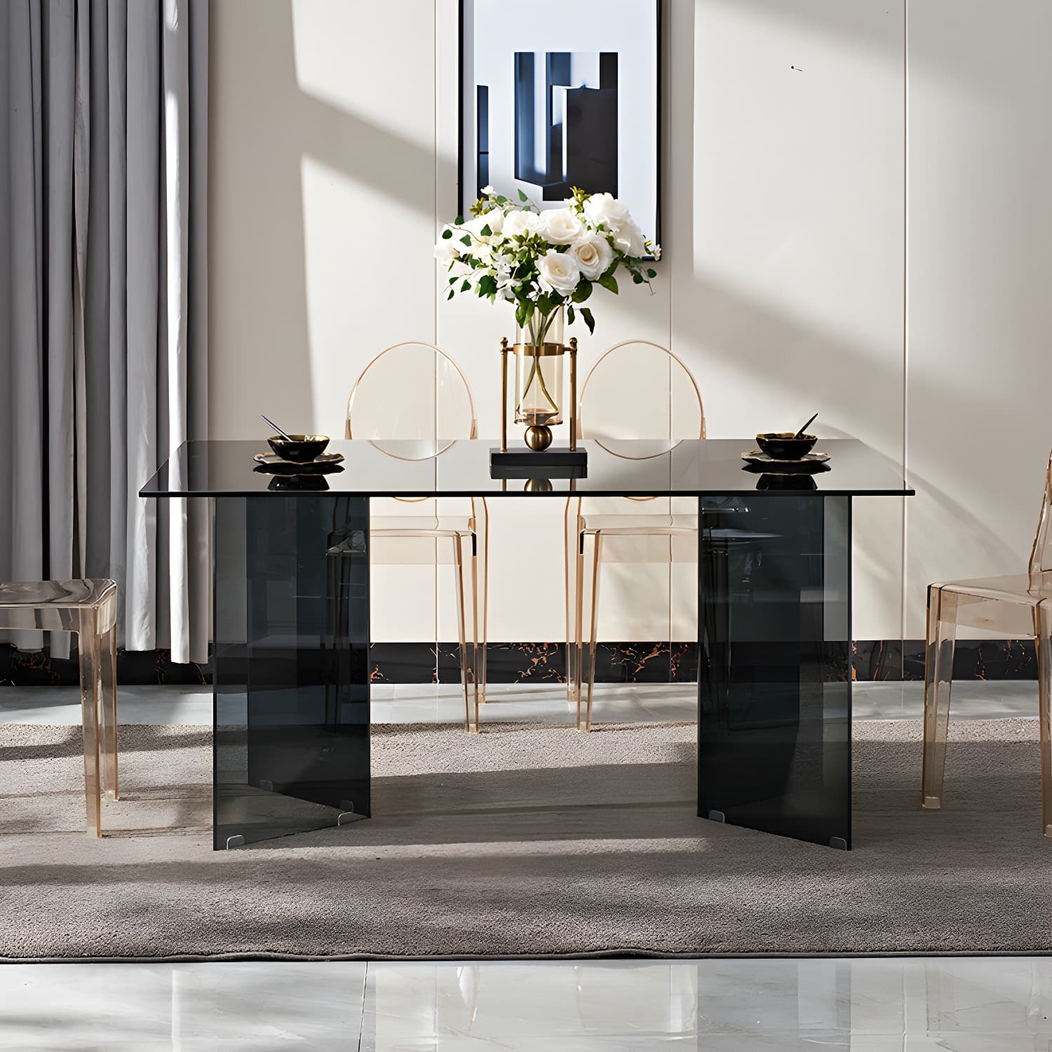Modern Tempered Glass Dining Table Glass Base for Dining Room thumbnail 6