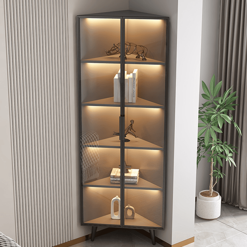 Dove Grey Scratch-immune Corner Accent Cabinet with Cabinet, Glass-panel Door, Adjustable Shelving and Handle Bars thumbnail 2