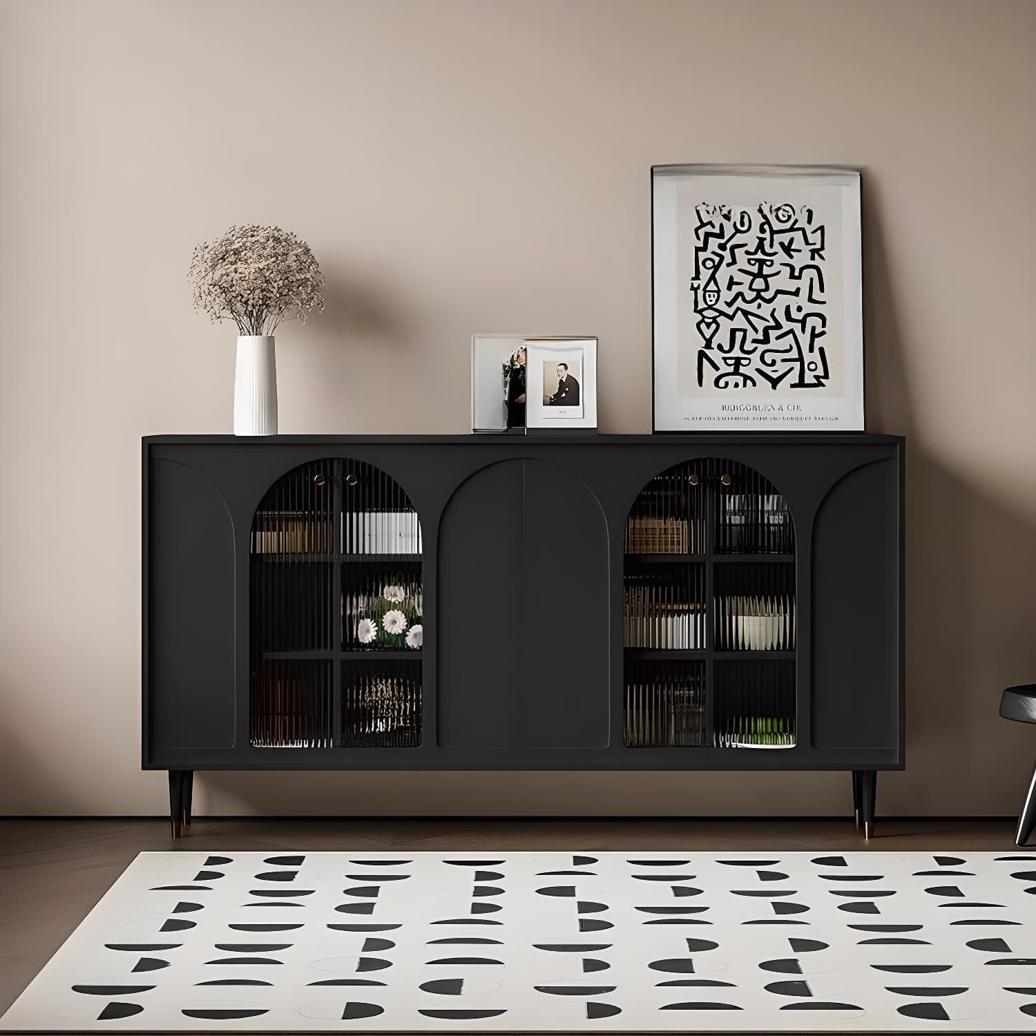 Modern Wooden Sideboard with Glass Doors and Adjustable Shelving thumbnail 3