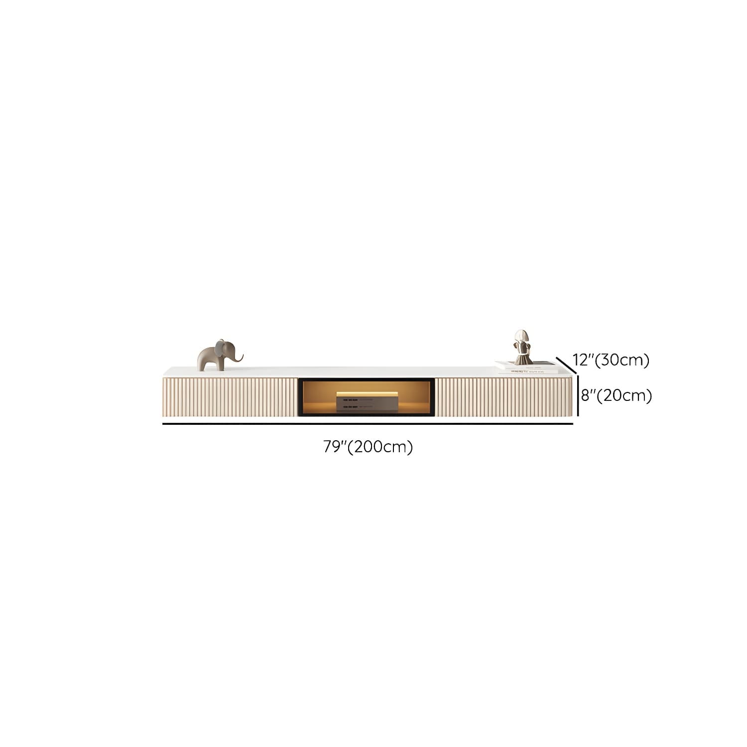 Glam Wall-mounted TV Media Stand Slate Top Wood Frame with Storage thumbnail 15