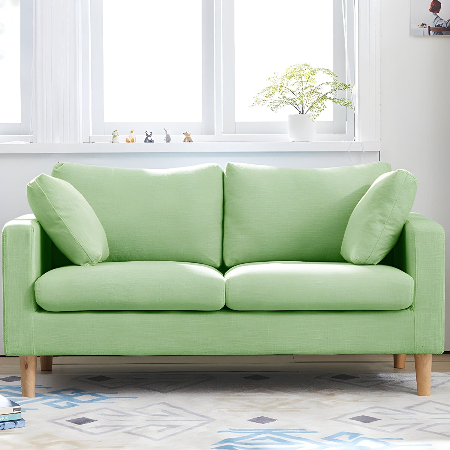 Contemporary Square Arm Couch Faux Leather Loveseat with Pillows thumbnail 12