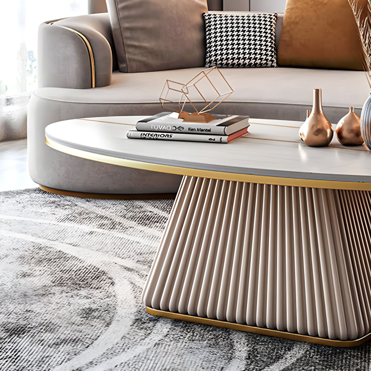 Glam Single Coffee Table Oval Pedestal Coffee Cocktail Table thumbnail 11