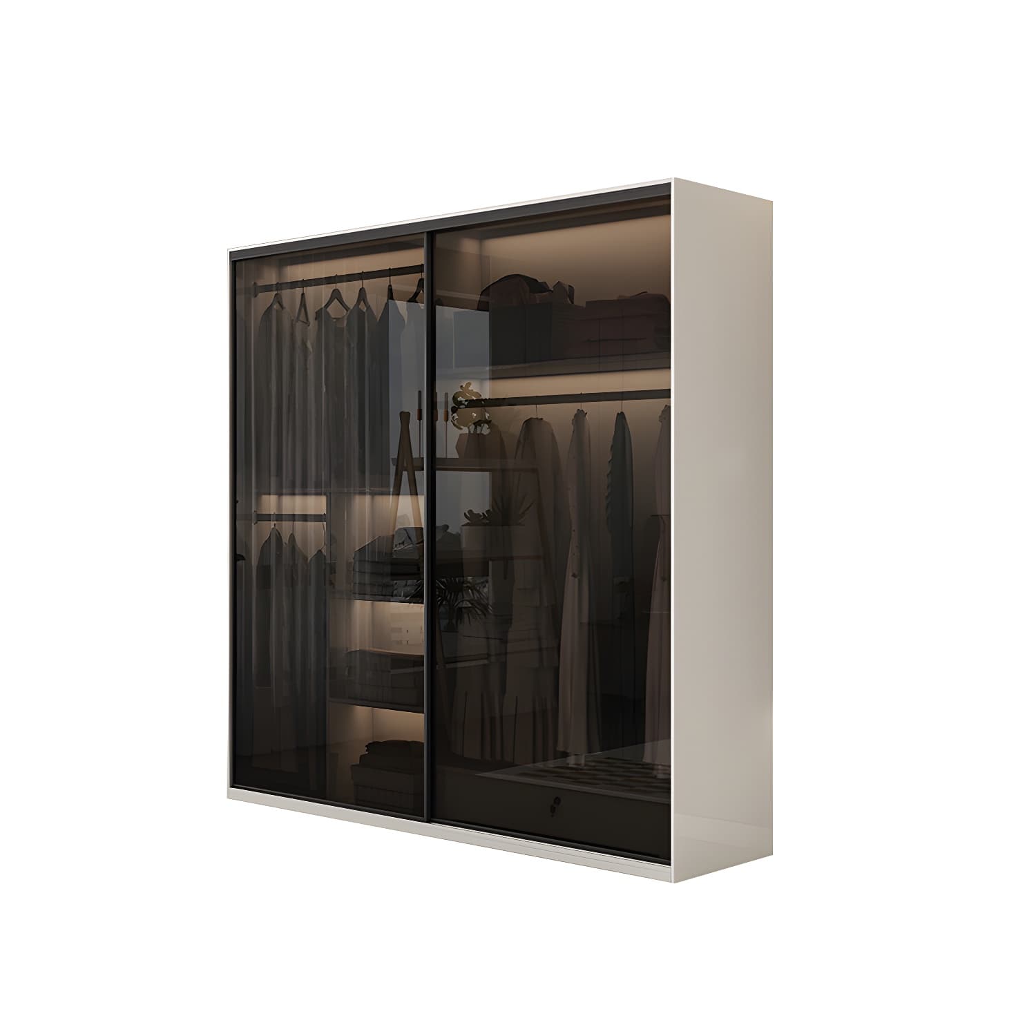 White Glass Wardrobe Rod Included Wardrobe Wardrobe Closet without Light thumbnail 5