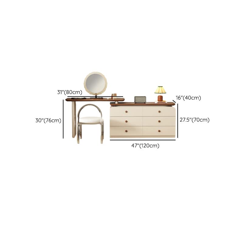 Cream Modish Large Vanity Set with Reclaimed Wood Table Top, 3/6 Drawers, and Light Up Mirror thumbnail 20
