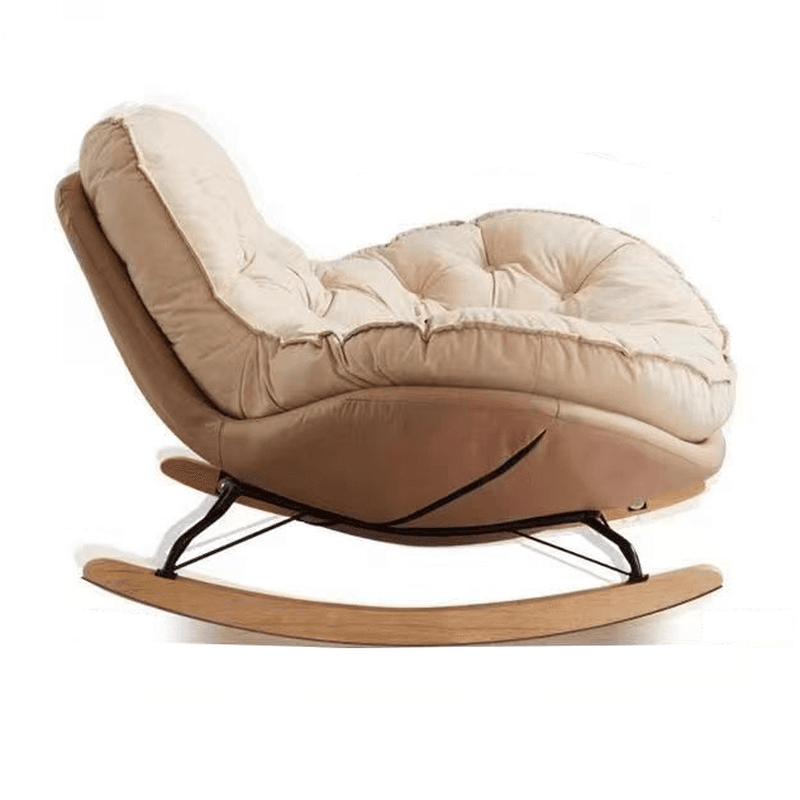 Modish Rocking Couch Chair with Spindle Back, Flannel Upholstery, Padded Design, Rear Support, and Stationary Base thumbnail 8