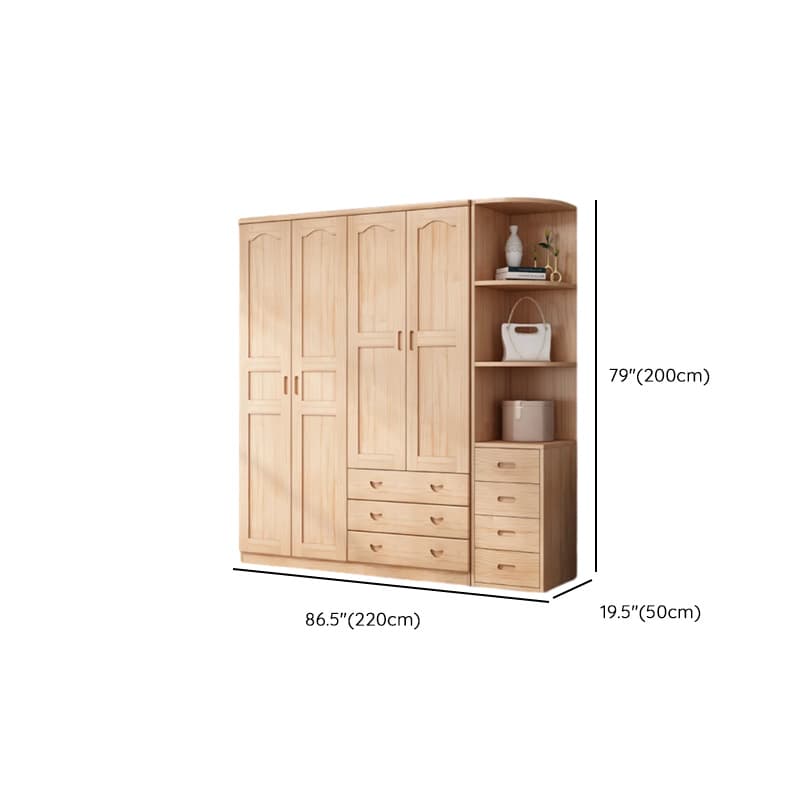 Modish Natural Color Reclaimed Wood Wardrobe Armoire with Soft Close Drawer, Soft Close Door thumbnail 27