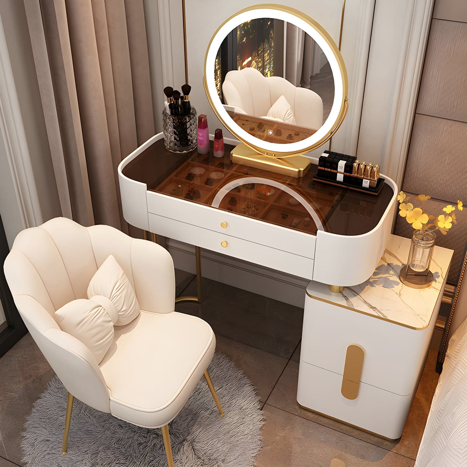 Contemporary Wood Make-up Vanity 15.75" Wide Make-up Vanity with Drawers thumbnail 3