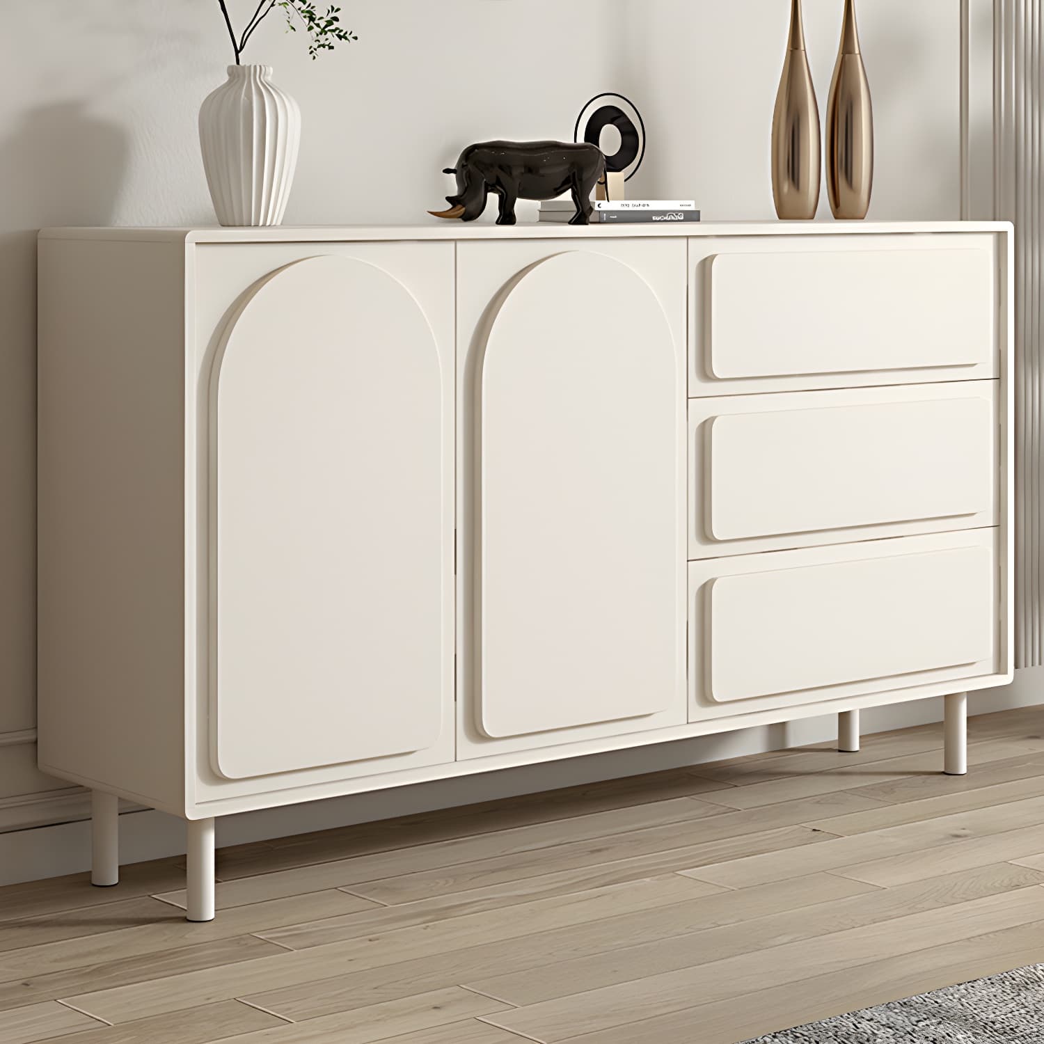 37.4"Tall White Wooden Cabinet , 3- Drawer Rectangle Accent Cabinet thumbnail 4
