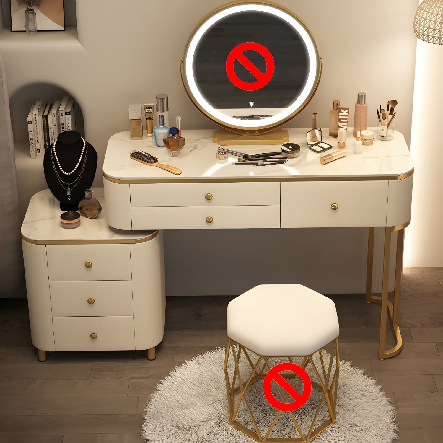 Scandinavian Wooden Vanity Desk in White Modern with Drawers Dressing Table thumbnail 2
