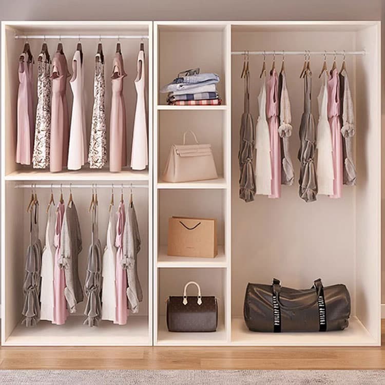 Chic White Wood Wardrobe Armoire with Clothing Rod & Shelves thumbnail 9