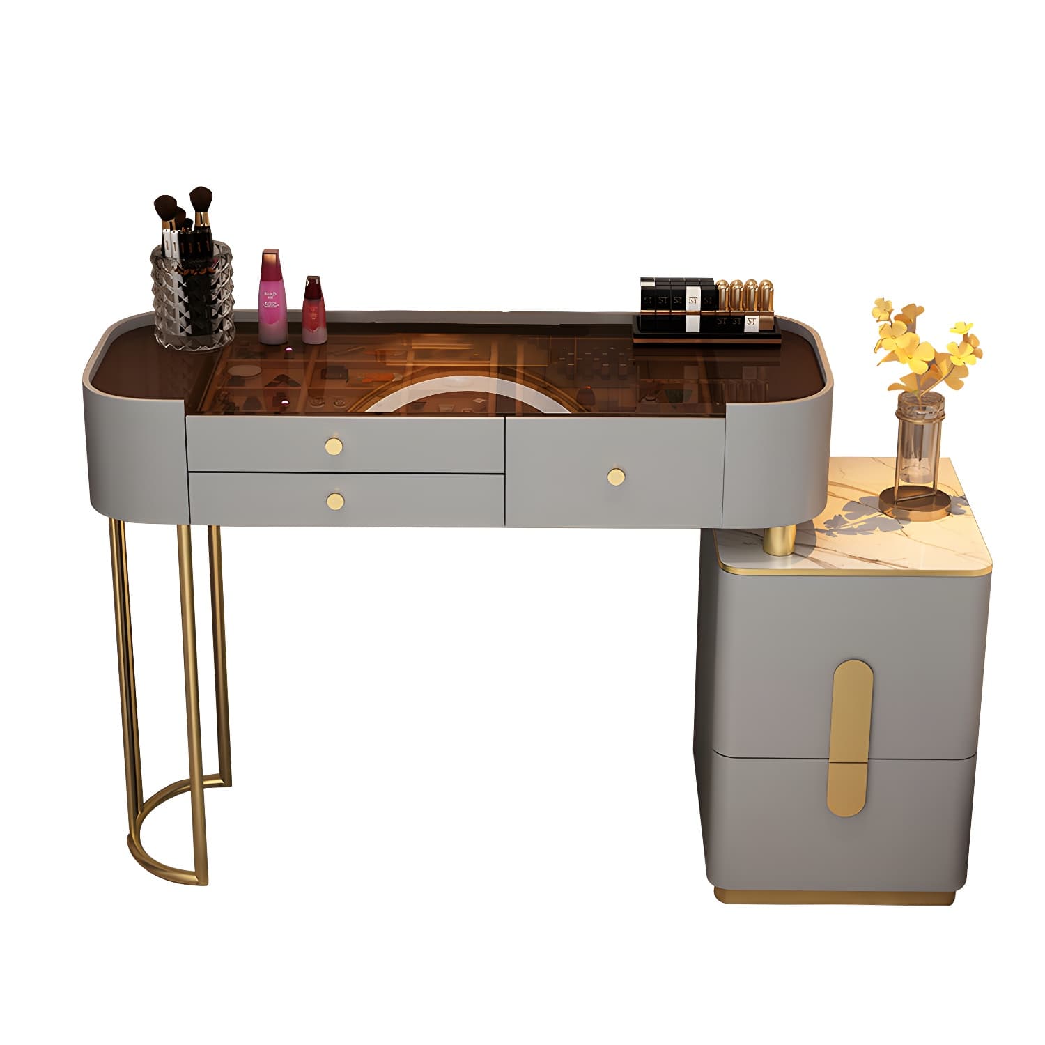 Glass Top Makeup Vanity Storage Box Vanity Dressing Table for Bedroom thumbnail 13