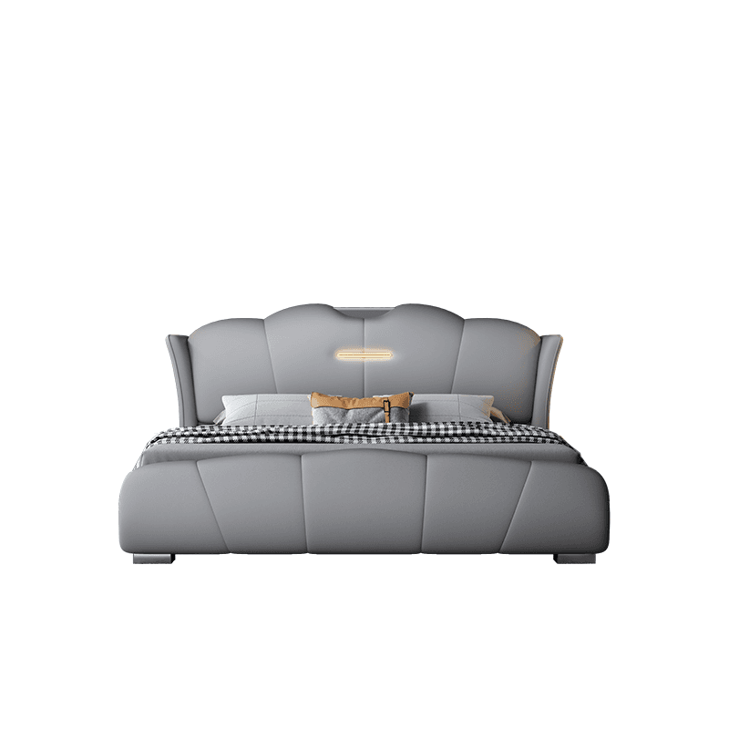 Light Gray Storage Included/Panel Bed with 3 Storage Boxes, Natural Wood Frame, Sponge Upholstery, and Lighted Headboard thumbnail 5