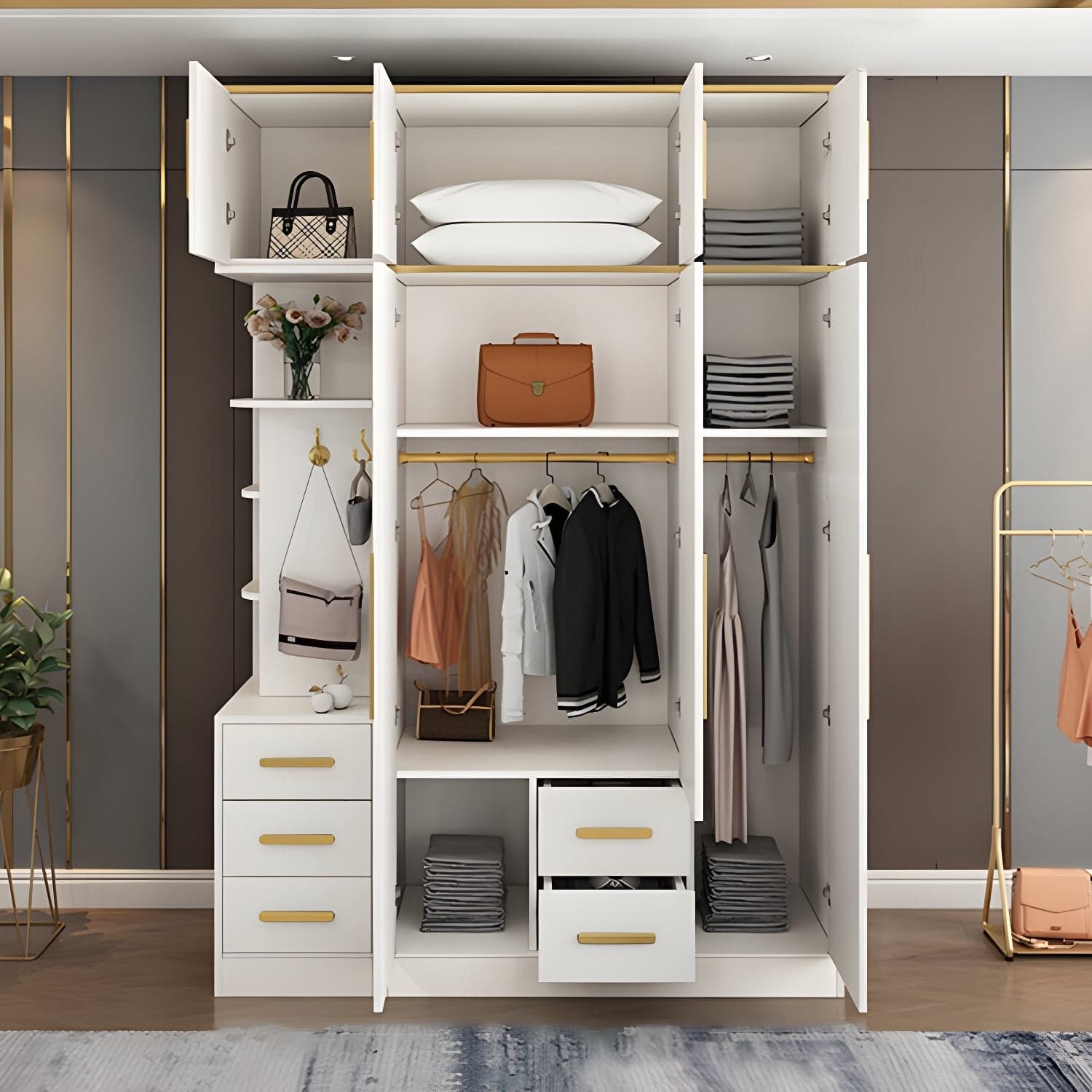 Contemporary Style Wardrobe Wooden Wardrobe Closet with Drawer thumbnail 12