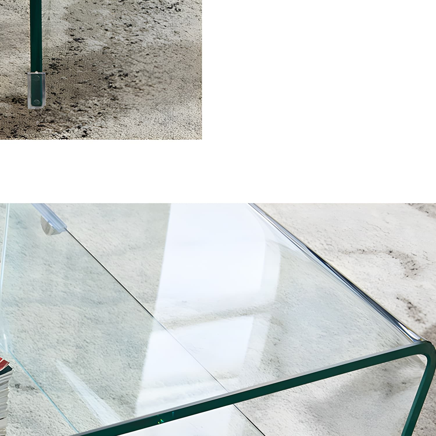 Modern Rectangle Glass Coffee Table Sled Base Cocktail Table with Shelf thumbnail 7