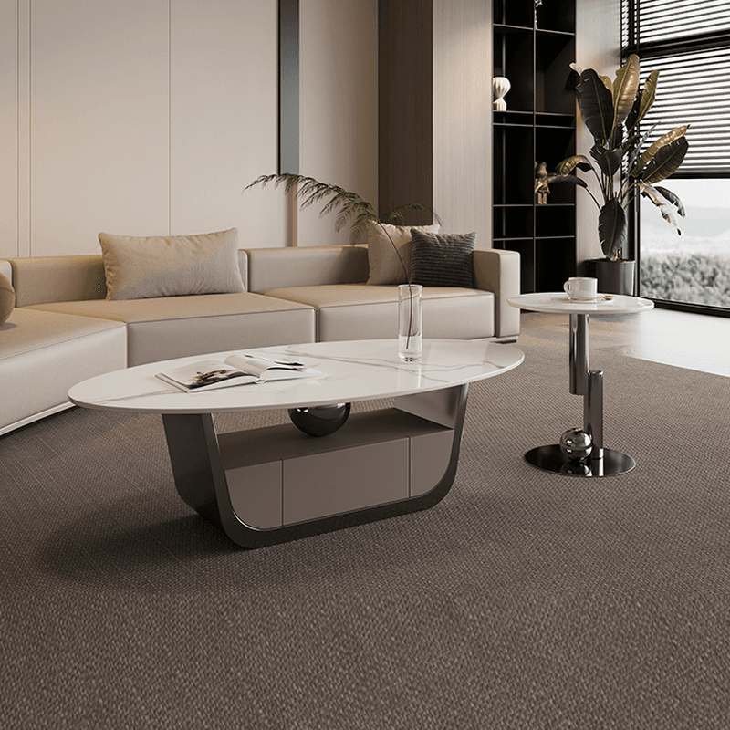 Glamorous Oblong Stone Coffee Table with Abstract Base, Scratch-proof and Drawer for Small Spaces thumbnail 11