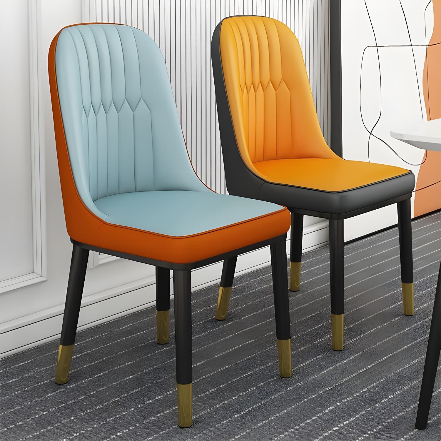 Glam Parsons Dining Side Chair Leather Indoor Dining Chair with Metal Legs thumbnail 14