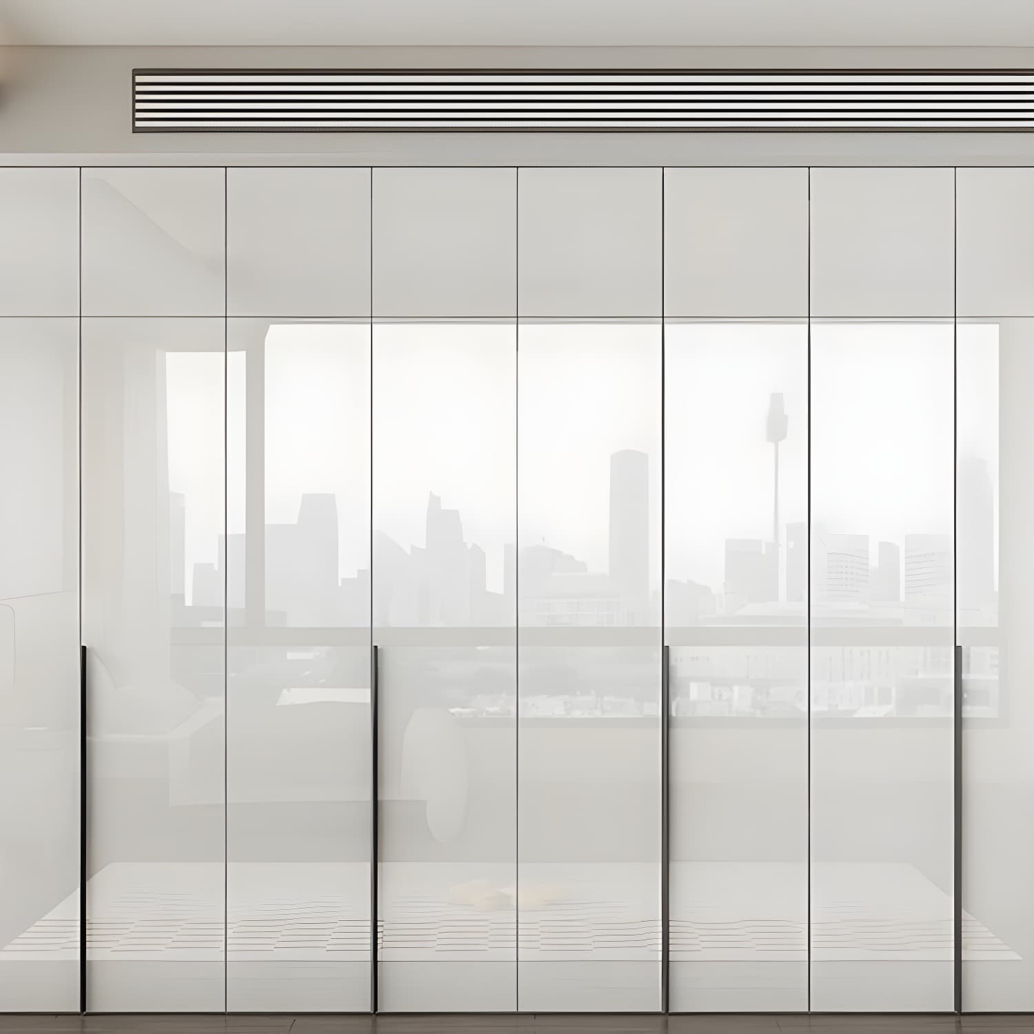 Modern white wood wardrobe armoire with hinged doors, clothing rod & shelves thumbnail 3