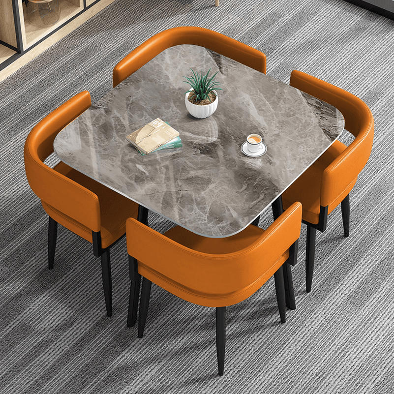 Circular Dining Table Set with a Slate Tabletop in White/Gray/Coal, Back and Cushion Chair for Dining Table for 4 in a Simple Style thumbnail 10